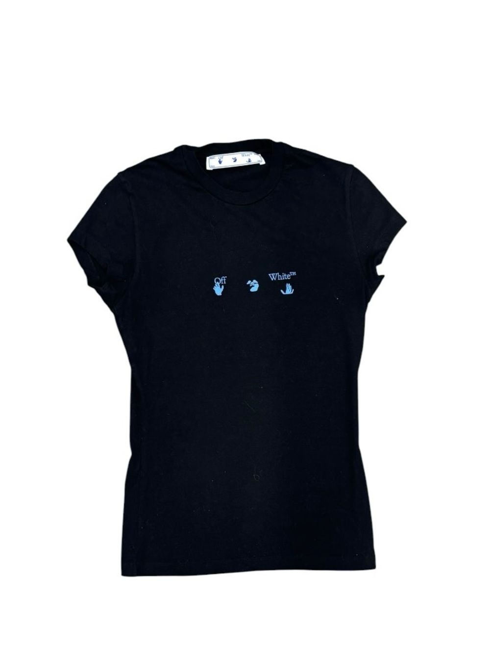 Off White Blue Hands Swimming Logo Shirt Women’s Sz XS
